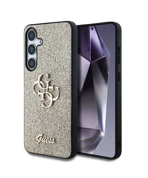 Guess PU Fixed Glitter 4G Metal Logo Zadní Kryt pro Samsung Galaxy S25+ Gold