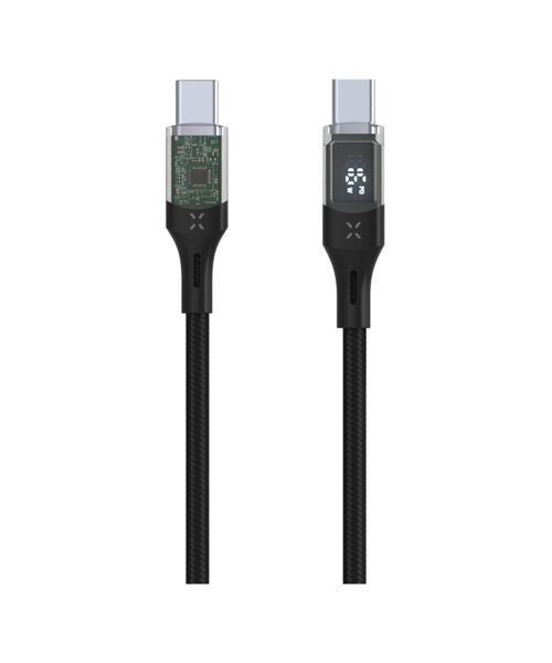 Nabíjecí a datový kabel FIXED s displejem s konektory USB-C/USB-C a podporou PD, 2m, USB 2.0, 100W,