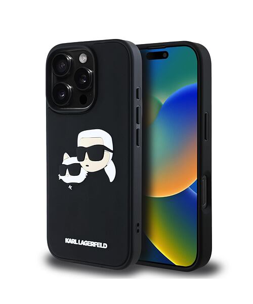 Karl Lagerfeld 3D Rubber Double Heads Zadní Kryt pro iPhone 16 Pro Black