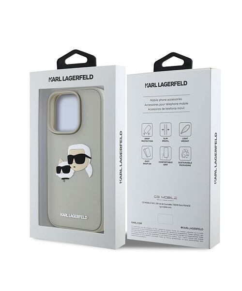 Karl Lagerfeld 3D Rubber Double Heads Zadní Kryt pro iPhone 16 Pro Beige