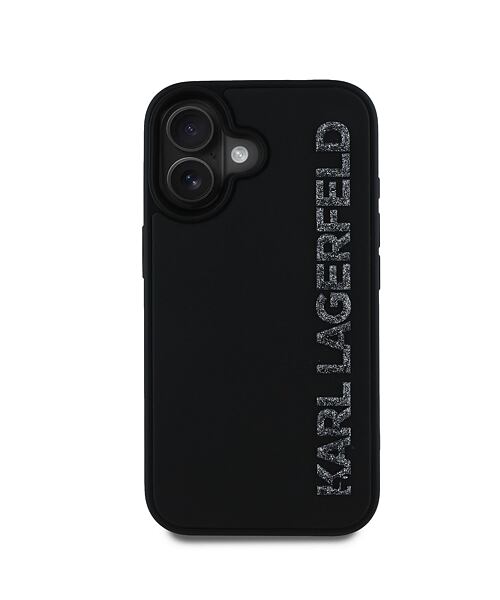 Karl Lagerfeld 3D Rubber Glitter Logo Zadní Kryt pro iPhone 16 Black