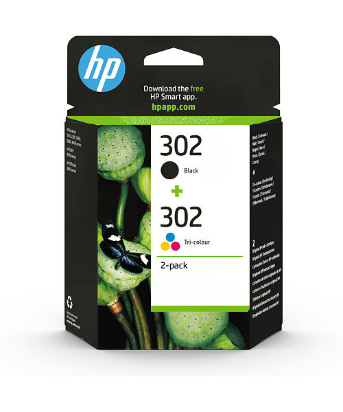 HP 302 Dvojbalení originálních inkoustových kazet, černá a tříbarevná