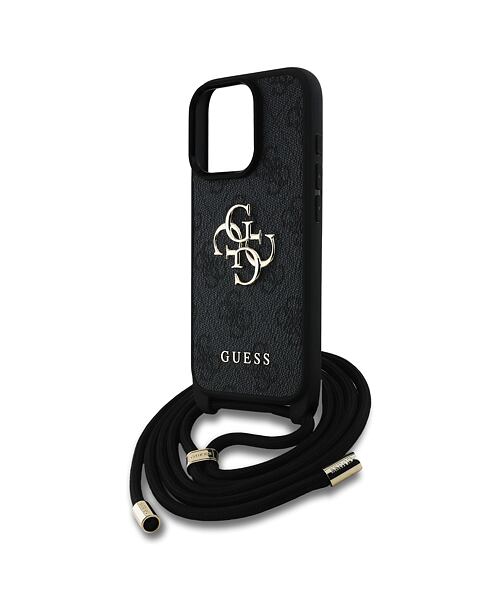 Guess PU 4G Metal Logo Crossbody Popruh Zadní Kryt pro iPhone 15 Pro Max Black