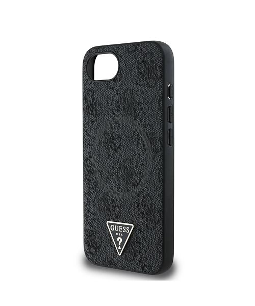 Guess PU 4G Strass Triangle Metal Logo MagSafe Zadní Kryt pro iPhone 16e Black