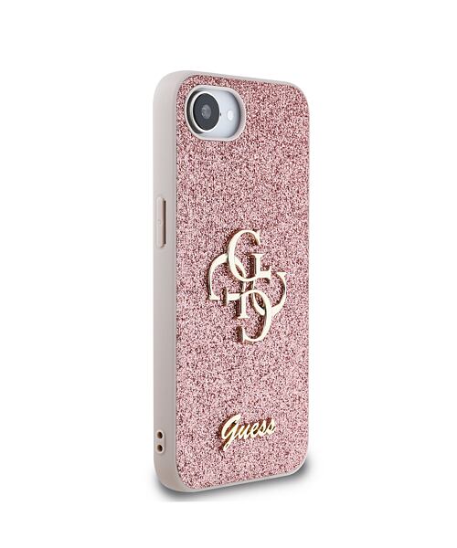 Guess PU Fixed Glitter 4G Metal Logo Zadní Kryt pro iPhone 16e Pink