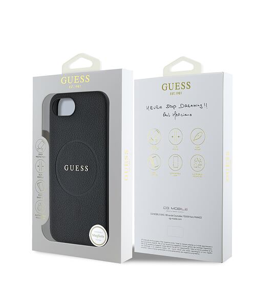 Guess PU Grained Classic Logo MagSafe Zadní Kryt pro iPhone 16e Black