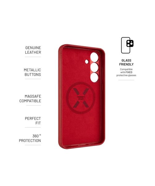 Kožený zadní kryt FIXED MagLeather s podporou MagSafe pro Samsung Galaxy S25+, červený