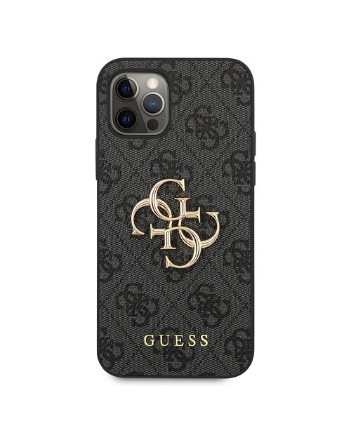 Guess PU 4G Metal Logo Zadní Kryt pro iPhone 12 Pro Max Grey