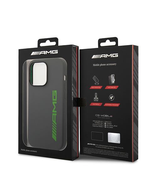 AMG Liquid Silicone Green Logo Zadní Kryt pro iPhone 14 Pro Grey