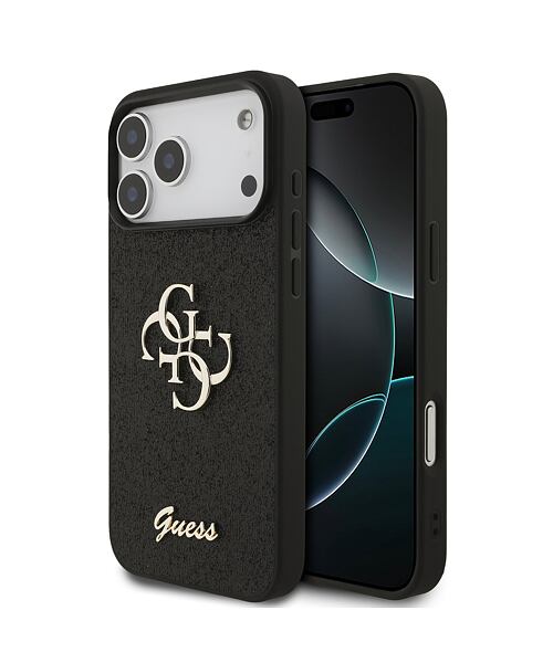 Guess PU Fixed Glitter 4G Metal Logo Zadní Kryt pro iPhone 17 Pro Max Black