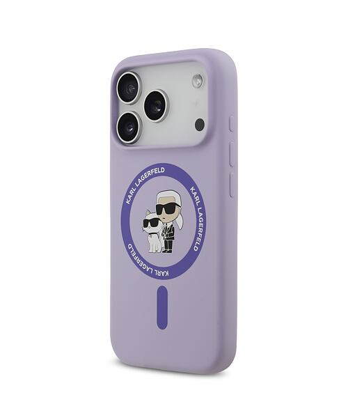 Karl Lagerfeld Liquid Silicone Karl and Choupette MagSafe Zadní Kryt pro iPhone 17 Pro Purple