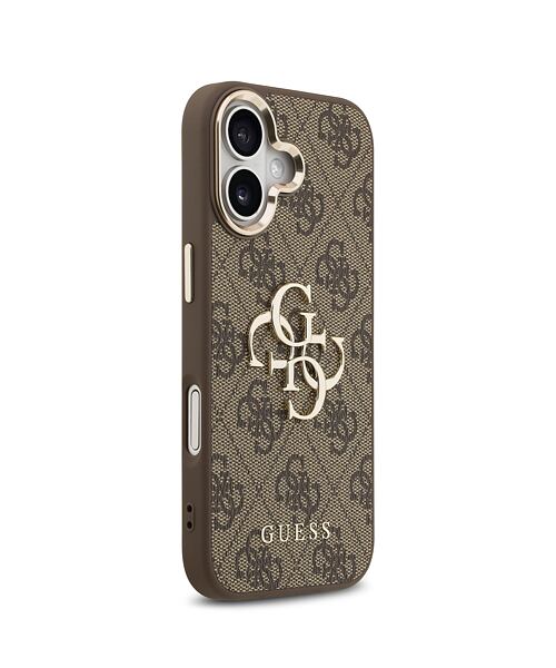 Guess PU Leather 4G Metal Logo Gold Frame Zadní Kryt pro iPhone 17 Brown