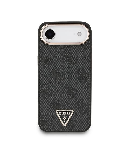 Guess PU Leather 4G Strass Triangle Logo Gold Frame MagSafe Zadní Kryt pro iPhone Air Black