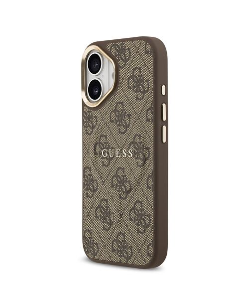 Guess PU Leather 4G Gold Frame MagSafe Zadní Kryt pro iPhone 17 Brown