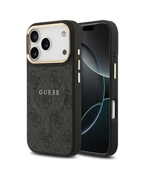 Guess PU Leather 4G Gold Frame MagSafe Zadní Kryt pro iPhone 17 Pro Black