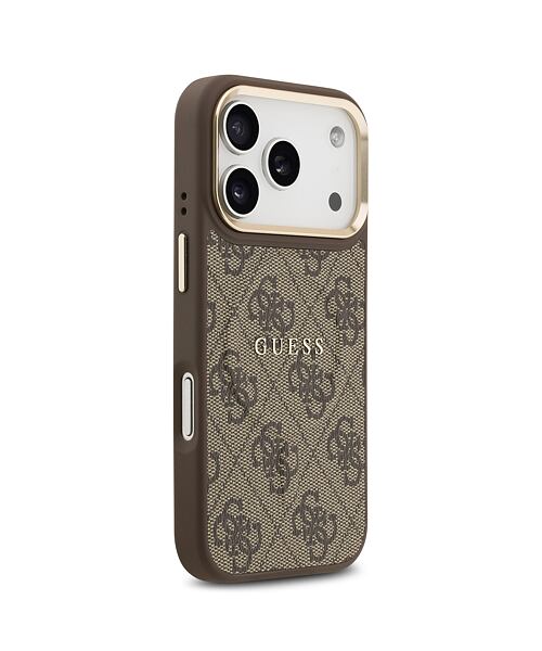 Guess PU Leather 4G Gold Frame MagSafe Zadní Kryt pro iPhone 17 Pro Brown