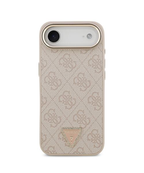 Guess PU Leather 4G Strass Triangle Logo Gold Frame MagSafe Zadní Kryt pro iPhone Air Pink