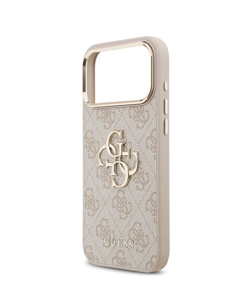 Guess PU Leather 4G Metal Logo Gold Frame Zadní Kryt pro iPhone 17 Pro Max Pink