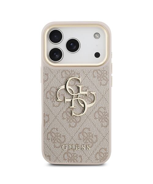 Guess PU Leather 4G Metal Logo Gold Frame Zadní Kryt pro iPhone 17 Pro Pink