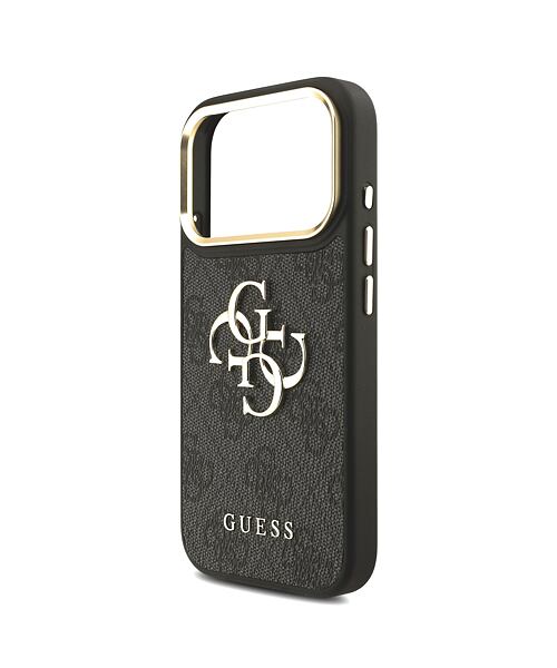 Guess PU Leather 4G Metal Logo Gold Frame Zadní Kryt pro iPhone 17 Pro Black