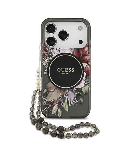 Guess IML Flowers Strap MagSafe Zadní Kryt pro iPhone 17 Pro Black