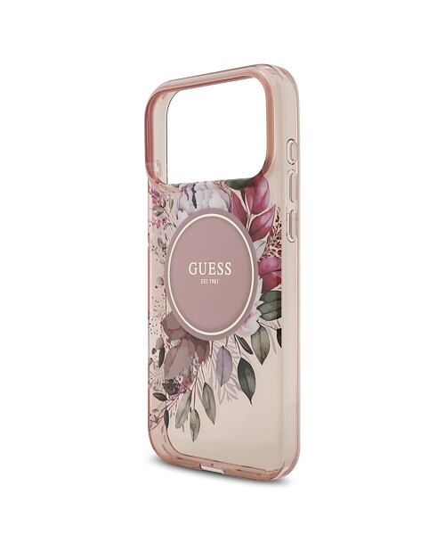 Guess IML Flowers Strap MagSafe Zadní Kryt pro iPhone 17 Pro Max Pink