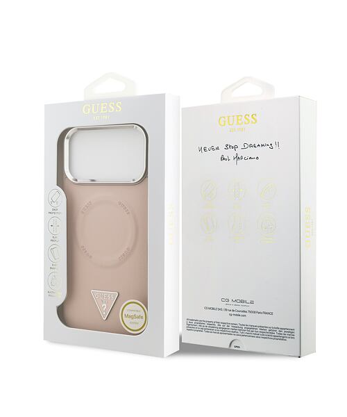 Guess PU Leather Triangle Logo MagSafe Zadní Kryt pro iPhone 17 Pro Max Pink