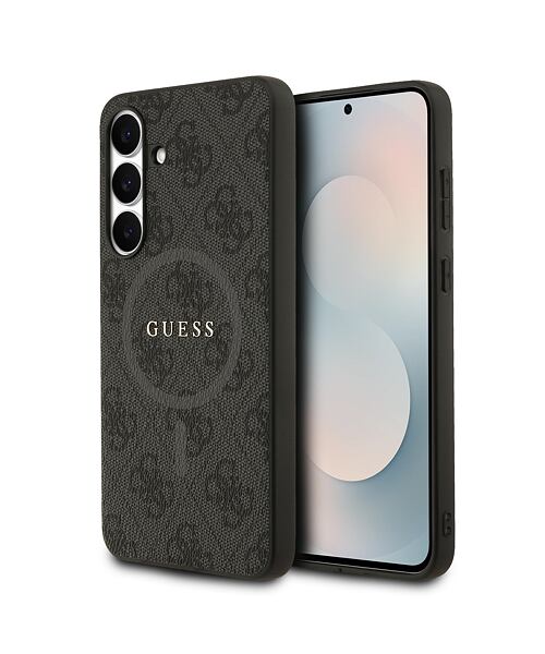 Guess PU Leather 4G Colored Ring MagSafe Zadní Kryt pro Samsung Galaxy S25 FE Black