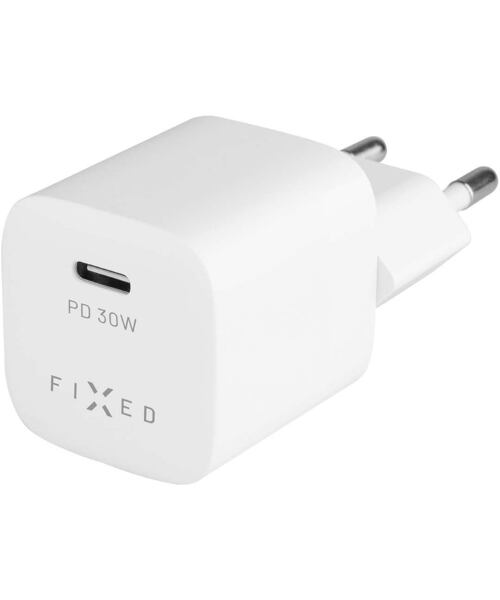 FIXED Mini Set síťové nabíječky s USB-C výstupem a USB-C/USB-C kabelu podpora PD 1 metr 30W White